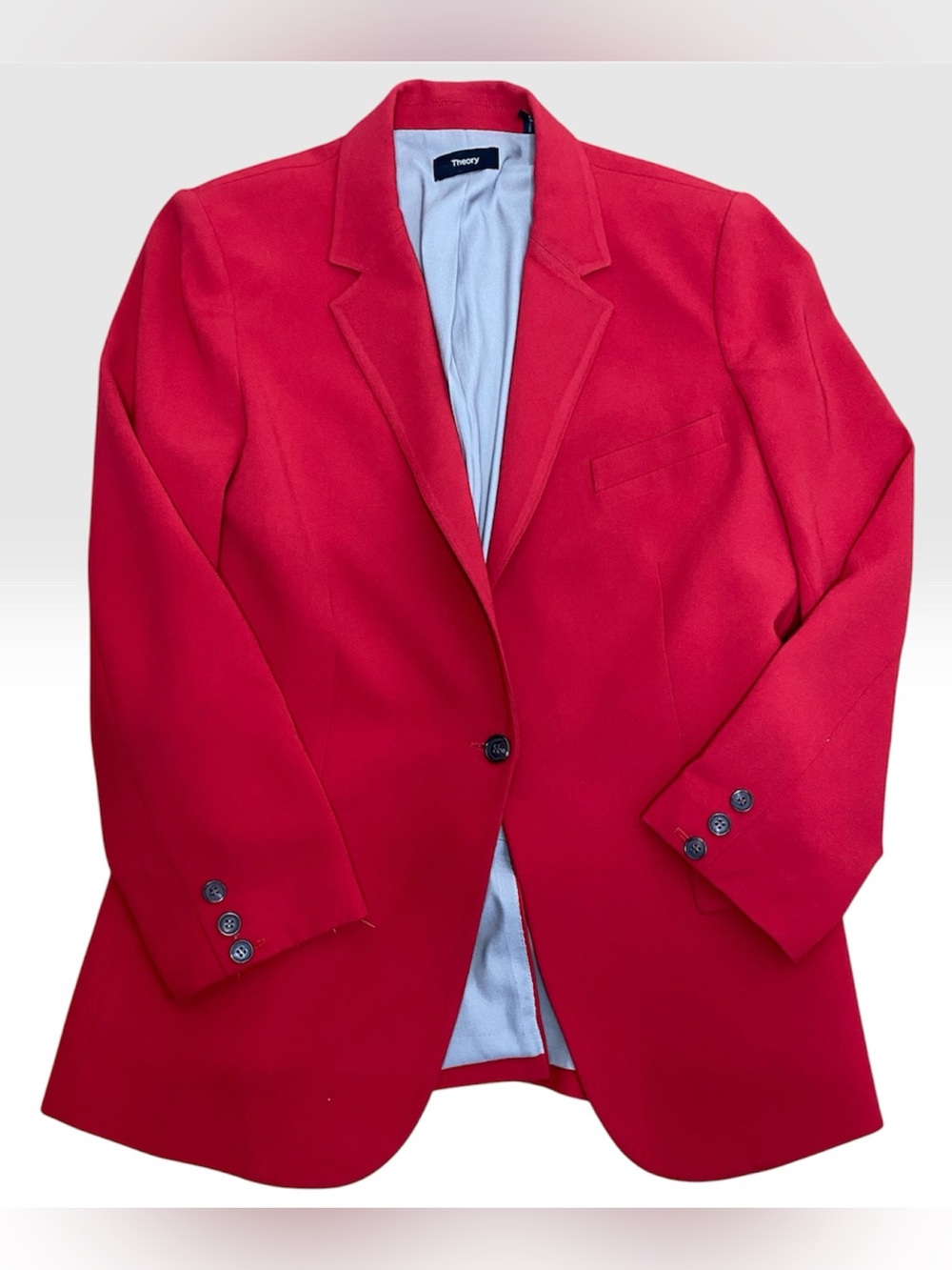 Theory Classic Single Breasted Red Blazer Size 8 Romantic Career Quiet Luxury - Picture 5 of 12